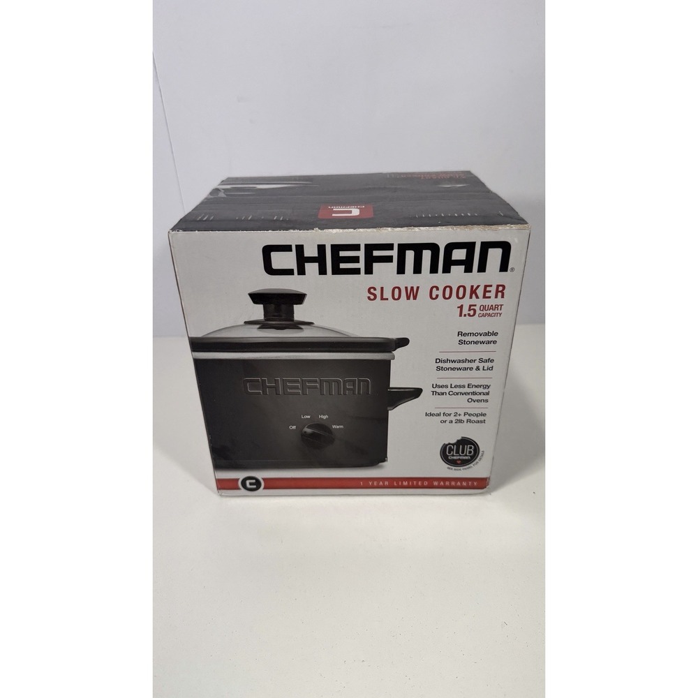 Black Chefman Slow Cooker Compact Personal 1.5 Quart Capacity NIB